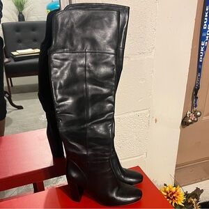 Tory Burch Black Leather Over the Knee-High Boots